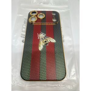 iPhone 17 Pro Max Luxury Bee Stripe Phone Case Gold Trim Designer Style Cover